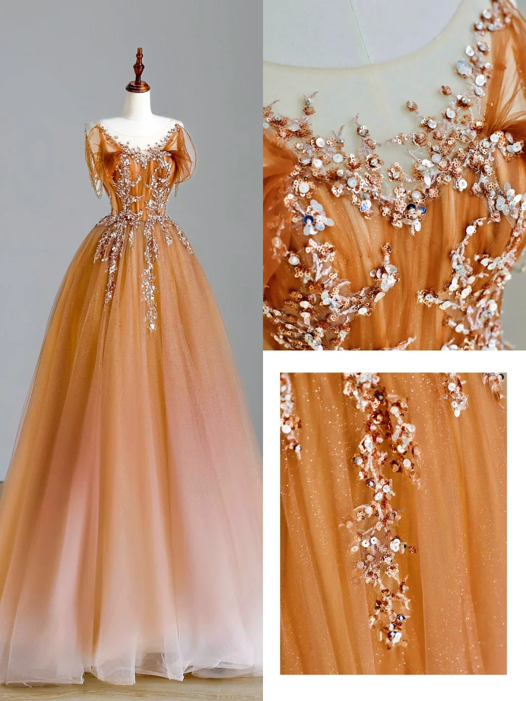 Elegant Glamour Ball Gown Scoop Orange Tulle Long Prom Dresses Party Dress Evening Dress DP1557 - Deanwangkt