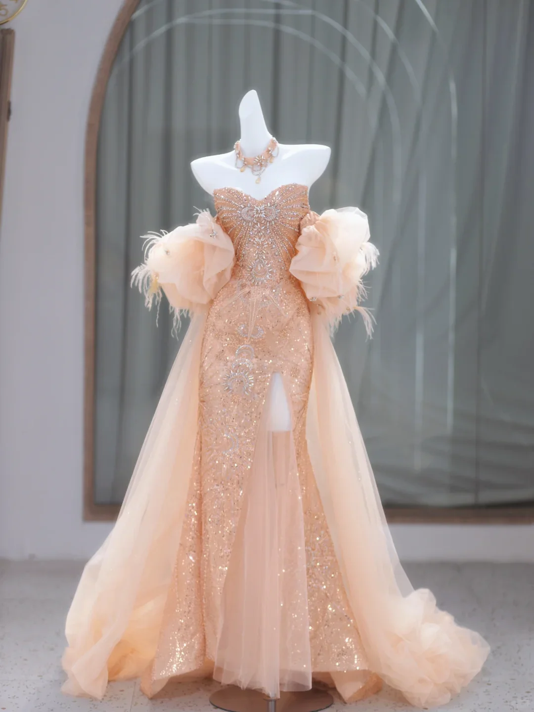 Vintage Mermaid Sweetheart Sleeveless Sequin Gold Long Prom Dresses Ruffles Evening Gowns Evening Dress DP1845 - Deanwangkt