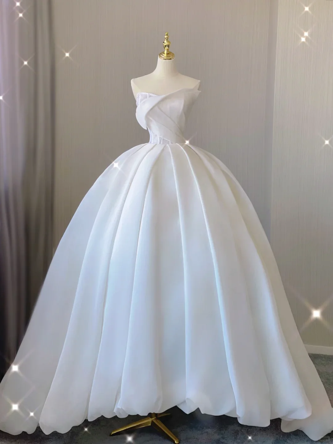Timeless Ball Gown Strapless Long Satin White Sweep Train Wedding Dresses Brides Dress DP380 - Deanwangkt