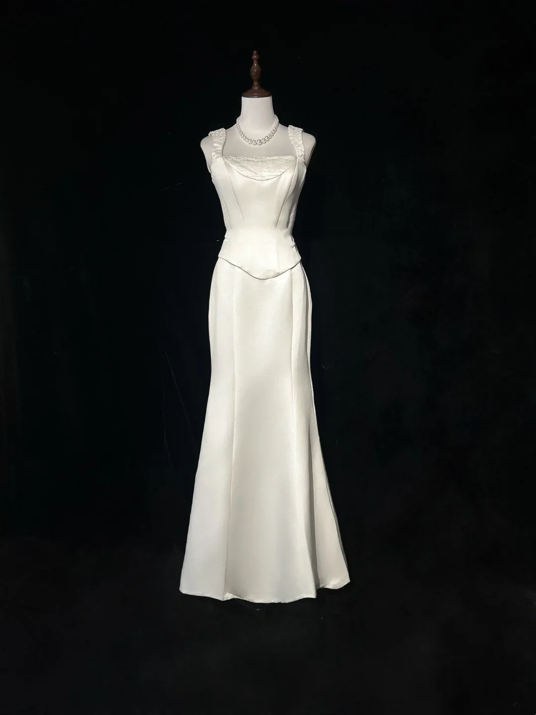 Vintage Wedding Dress 1970s Mermaid Square Neck Satin White Long Wedding Dresses Bridal Gowns Elegant Brides Gown DH557 - Deanwangkt
