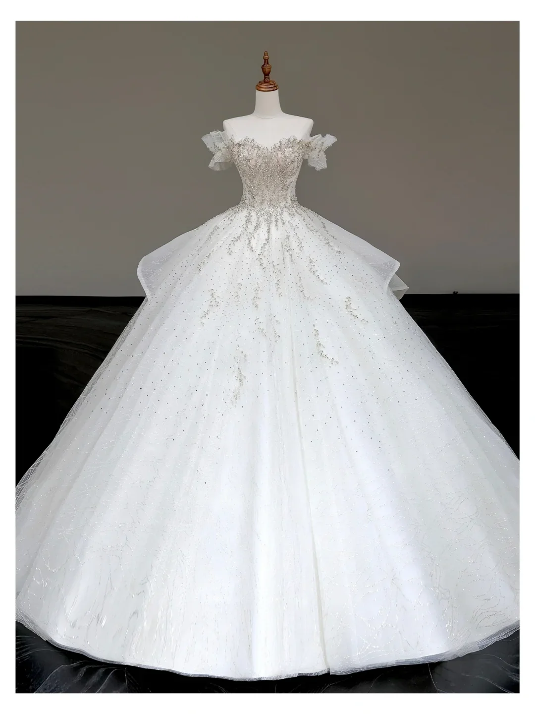 Classy Elegant Ball Gown Off The Shoulder Sequin White Short Sleeves Wedding Dress Brides Dress DP808 - Deanwangkt