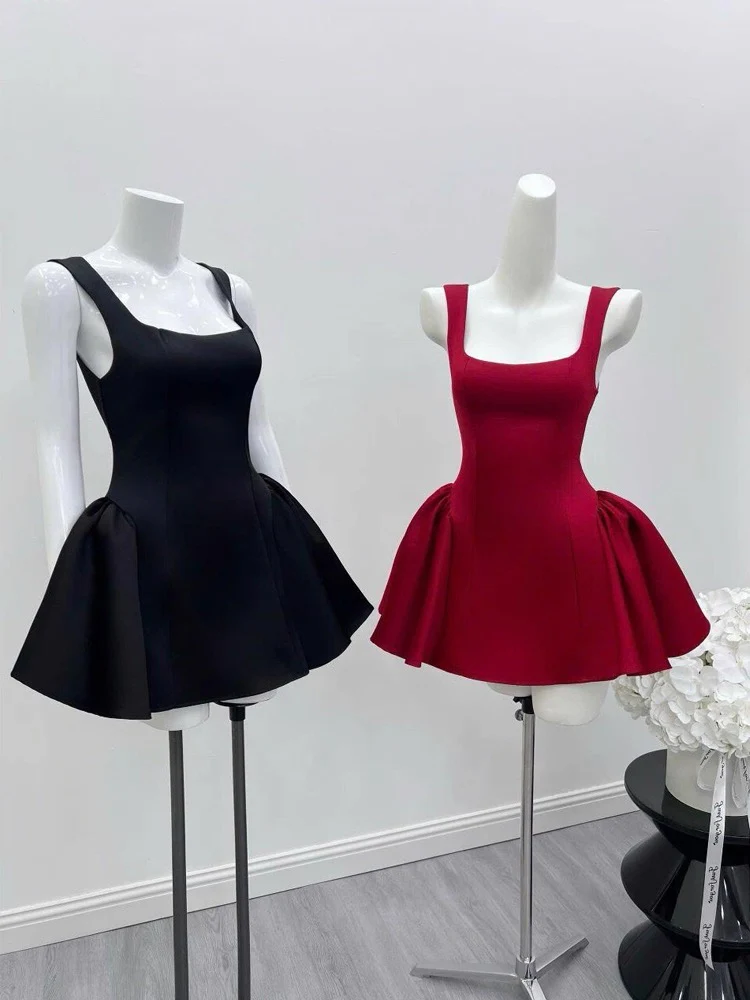Cute Ball Gown Square Neck Satin Red Short Mini Formal 8th Grade Homecoming Dresses Middle School Cocktail Dress Hoco Outfits DH2629 - Deanwangkt