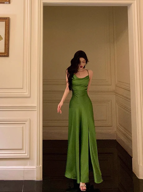 Sexy A line Spaghetti Straps Green Slit 21st Birthday Dress Holiday Party Birthday Outfits For Women DP0179 - Deanwangkt