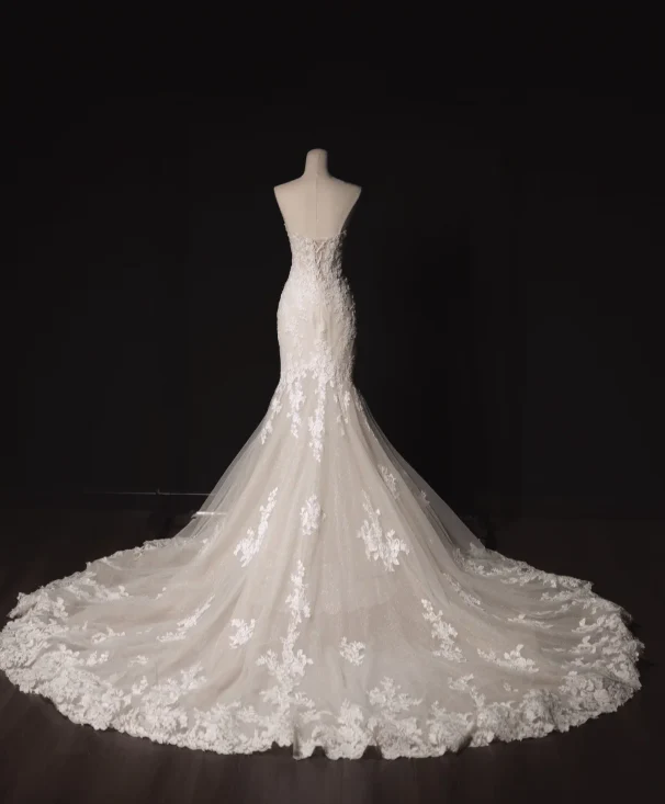 Timeless Strapless Mermaid Wedding Dresses Tulle Applique White Bridal Gowns DP3350 - Deanwangkt