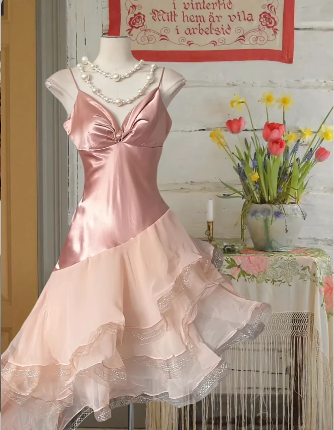 Vintage V neck Sheath Satin Short Prom Dresses, Pink Homecoming Dresses DP3172 - Deanwangkt