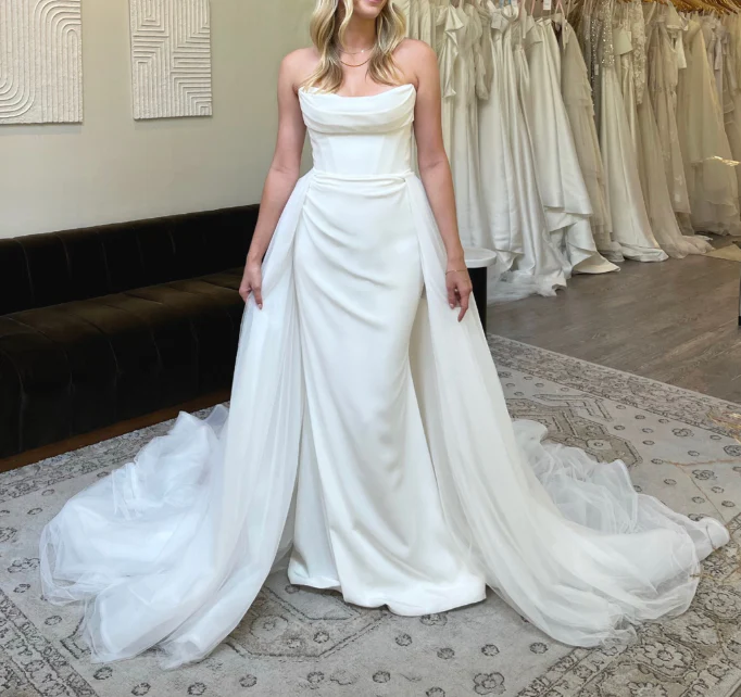 Classic Bridal Gown Mermaid Strapless Satin Long White Wedding Dresses Elegant Bridal Gowns DH856 - Deanwangkt