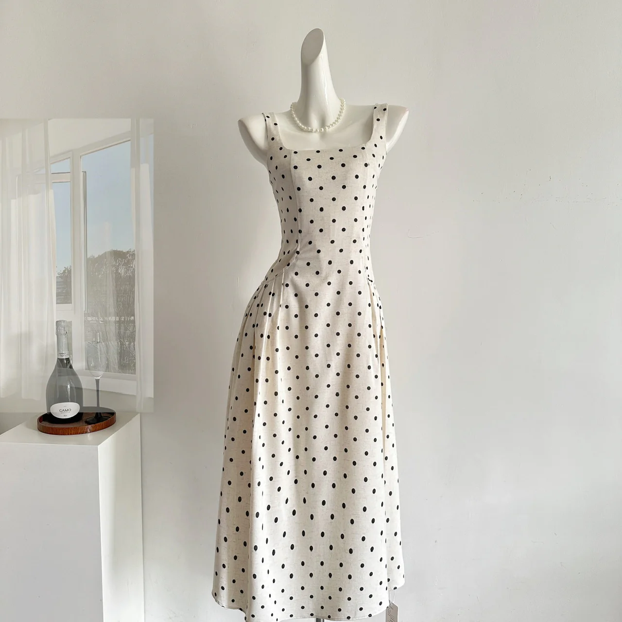 Sexy A line Square Neckline White Lace Summer Polka Dots Dress Holiday Party Outfits For Women DP0109 - Deanwangkt