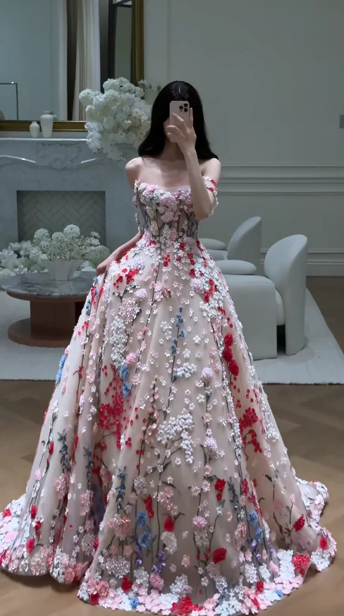 Elegant Straps A-Line Long Prom Dresses Tulle Appliqué Birthday Dresses Sweet 16 Dresses DP3974 - Deanwangkt