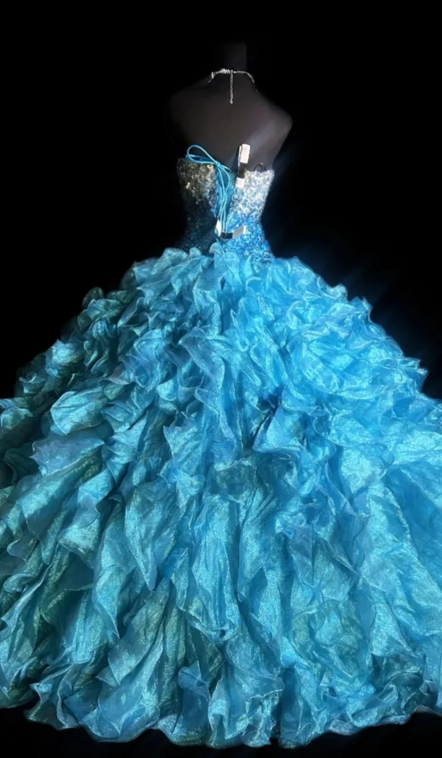 Gorgeous Sweetheart Neck Ball Gown Tulle Long Prom Dresses Blue Quinceanera Dresses DP3011 - Deanwangkt