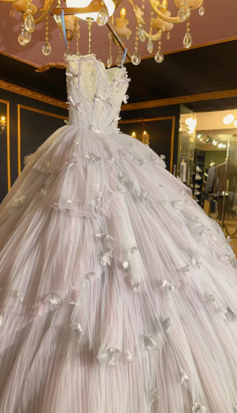 Cute Strapless Ball Gowns Light Pink Tulle Long Quinceanera Dress Formal Gowns Vestido De 15 Anos Sweet 16 Dress DP3243 - Deanwangkt