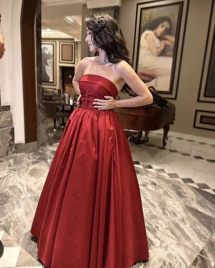 Glamorous A Line Strapless Burgundy Long Evening Party Gowns Evening Special Formal Dresses Prom Dress DH193 - Deanwangkt