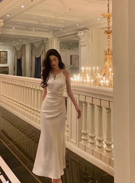 Vintage Mermaid Halter White Sleeveless 18th Birthday Dress Party Gown Birthday Outfits For Women DP0203 - Deanwangkt