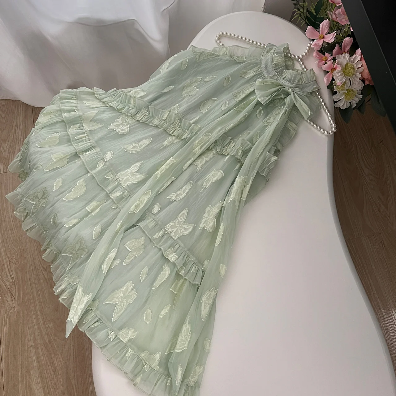 Sweet A Line Halter Green Floral Summer Short Women Summer Holiday Dresses DP0020 - Deanwangkt