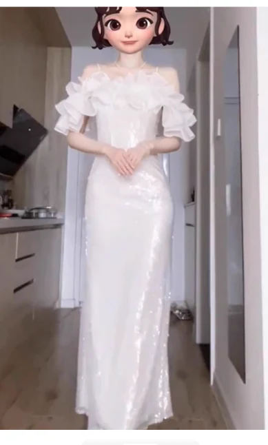 Stunning Sheath Spaghetti Strap Evening Gown White Formal Dress Sparkly Sequin Birthday Dress DP2796 - Deanwangkt