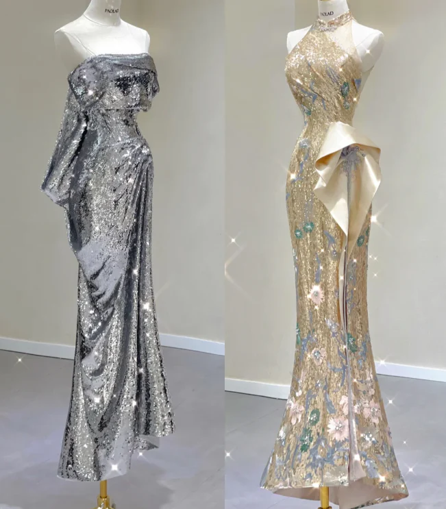 Pretty Mermaid Strapless Sleeveless Sequin Long Prom Dresses Simple Evening Dresses DP466 - Deanwangkt