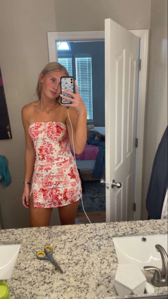 Unique Sheath Strapless Floral Formal Tight Homecoming Dresses High School Graduation Dress Short Hoco Dresses DH2693 - Deanwangkt