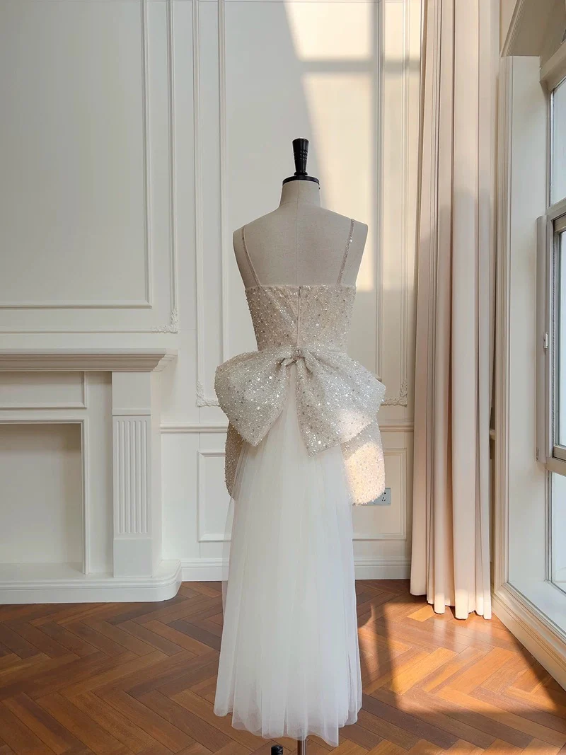 Cute A line Spaghetti Straps Champagne Sequin Formal Short 8th Grade Homecoming Dress Summer Middle School Hoco Dresses Birthday Outfits W982 - Deanwangkt