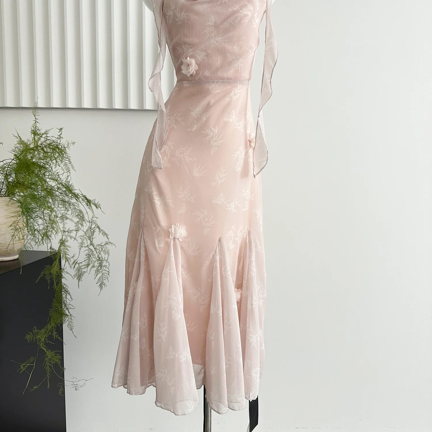 Cute Mermaid Straps Floral Pink Lace Long Summer Dress For Women DP0026 - Deanwangkt