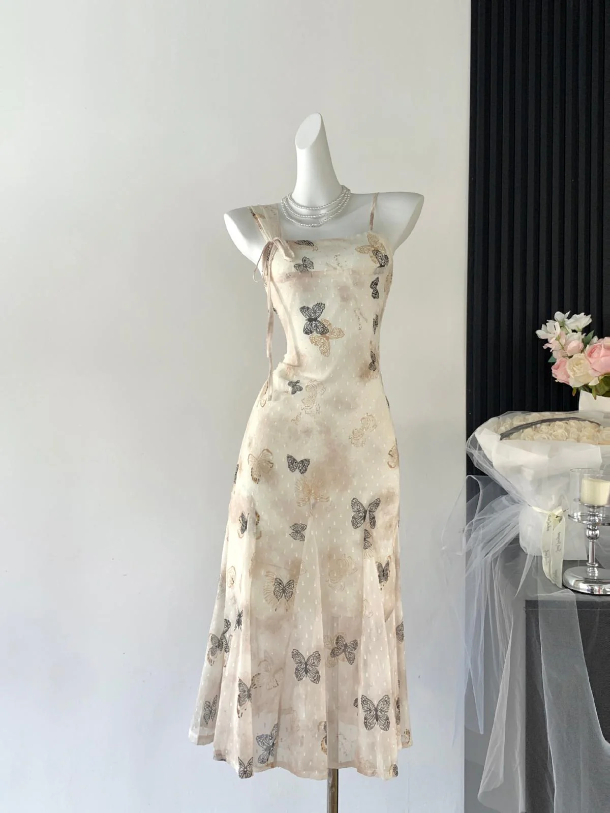 Sexy A line Spaghetti Straps Floral Long Dress Holiday Party Outfits For Women DP0031 - Deanwangkt