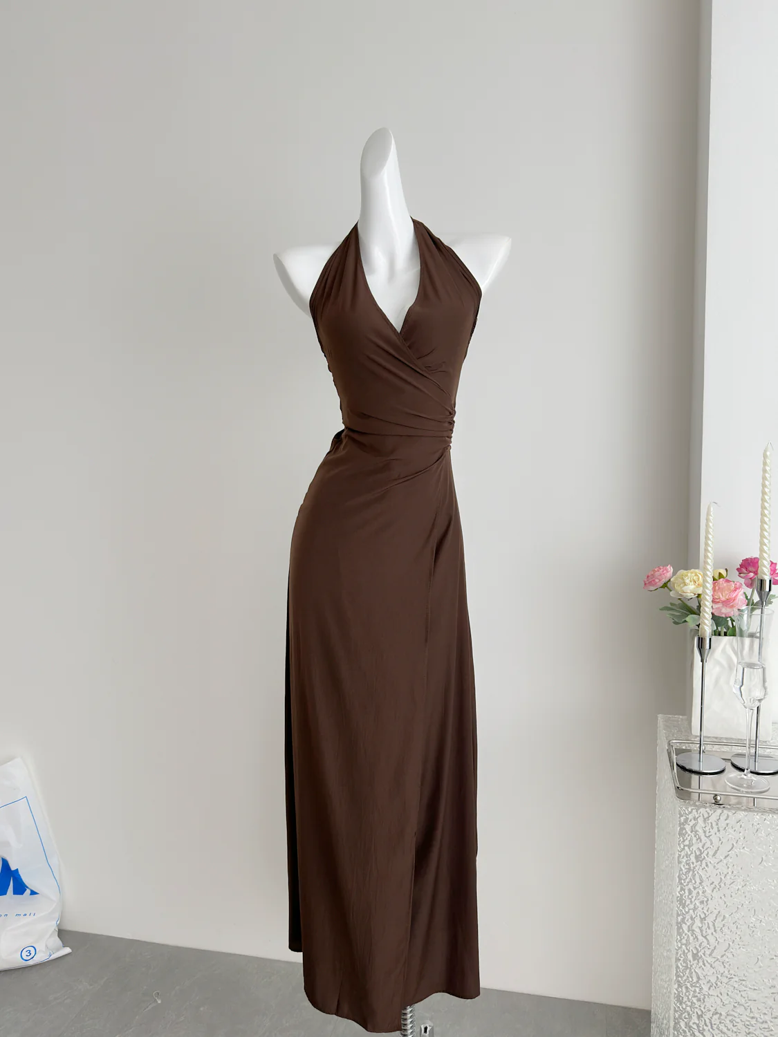Sexy Sheath Halter Summer Brown Long Dress Holiday Party Outfits For Women DP0030 - Deanwangkt