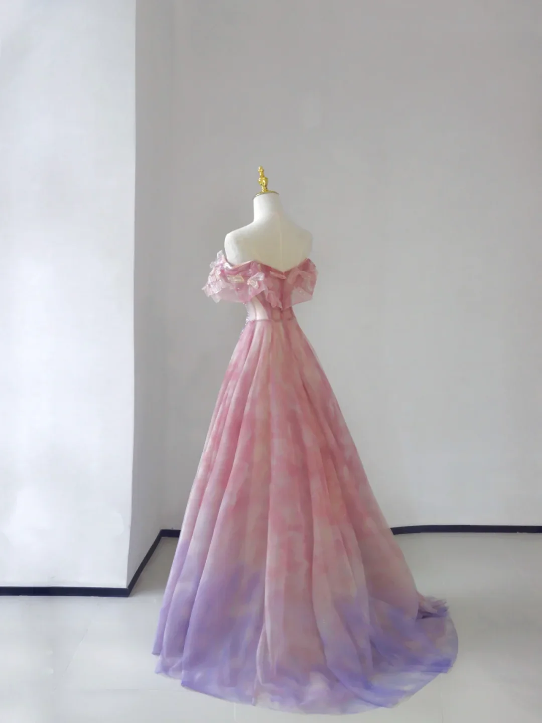 Fairy-tale A Line Off The Shoulder Pink Tulle Long Prom Dresses Evening Dresses DP501 - Deanwangkt