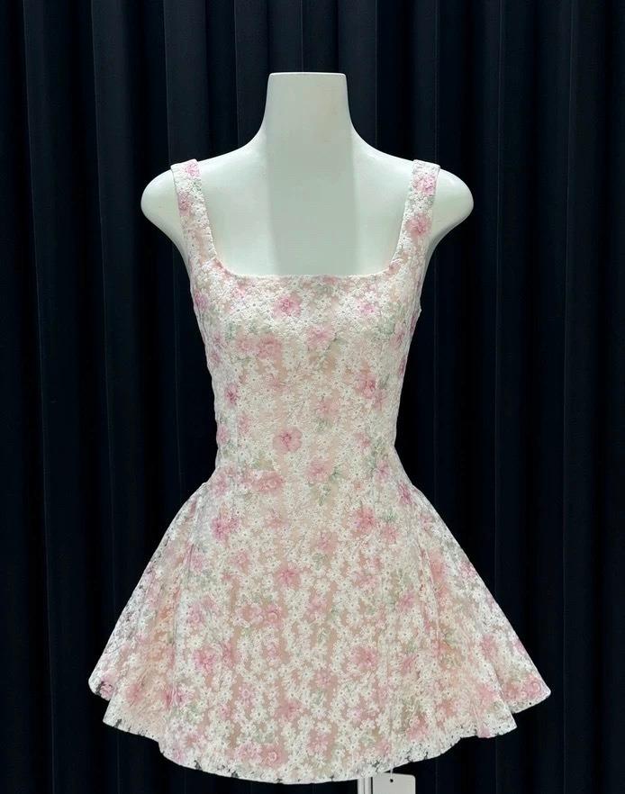Sweet Pink A-Line Square Neck Short Homecoming Dress Floral Birthday Dress Formal Dress DP2911 - Deanwangkt