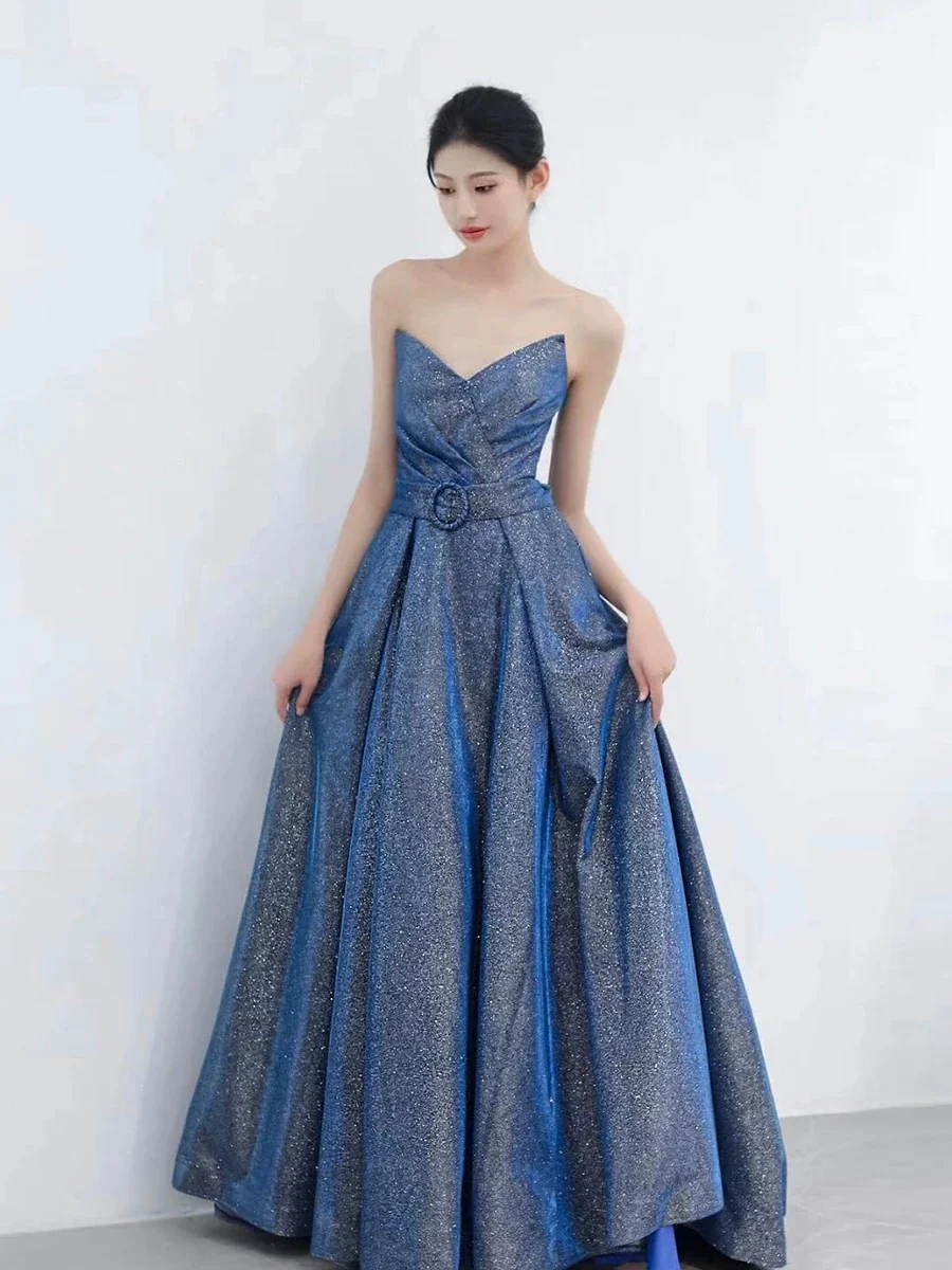 Classy Ball Gown Sweetheart Blue Sequin Evening Dress Long Prom Dresses H2871 - Deanwangkt