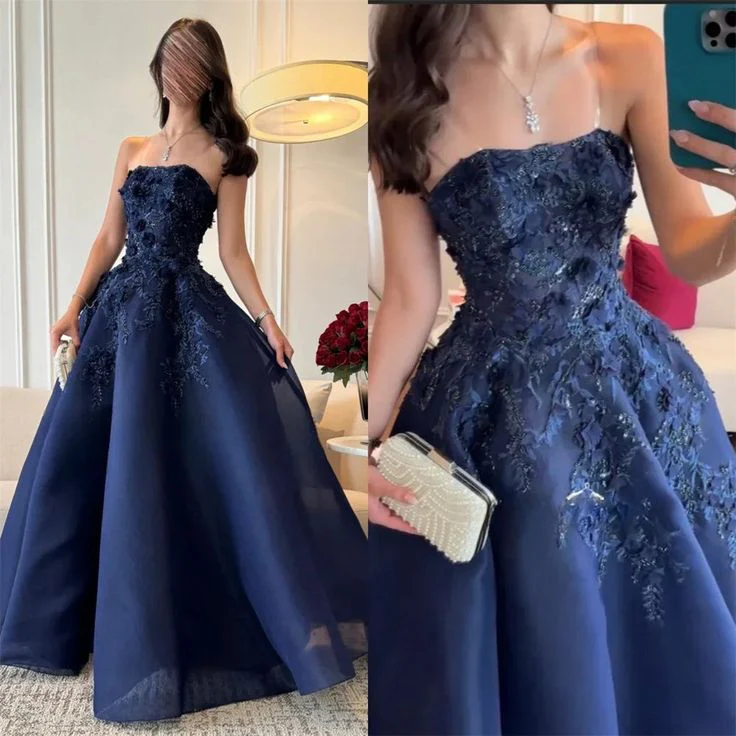 Sexy Prom Gown Formal Saudi Arabia Strapless A-line Floor Length Long Prom Dress DP276 - Deanwangkt
