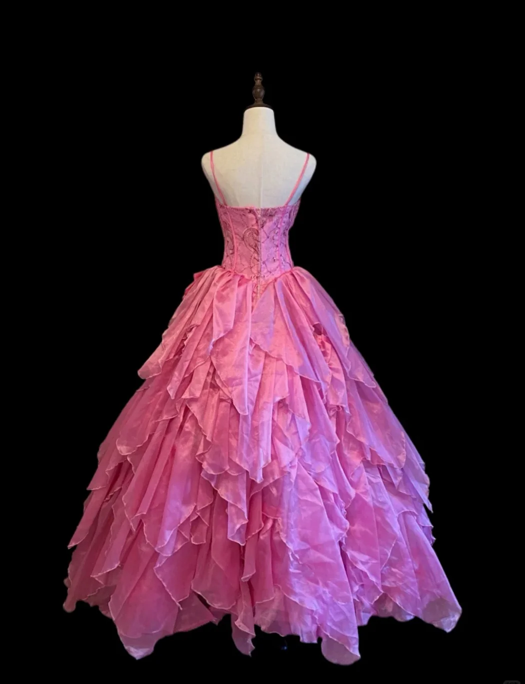 Cute Fuchsia Ball Gown Spaghetti Strap Quinceanera Dress Tulle Beaded Sweet 16 Dress DP2944 - Deanwangkt
