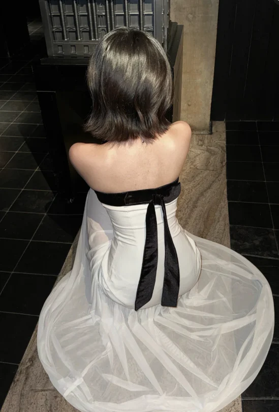 Chic Strapless Sheath Chiffon Long Prom Dresses, White Formal Evening Dresses DP3090 - Deanwangkt