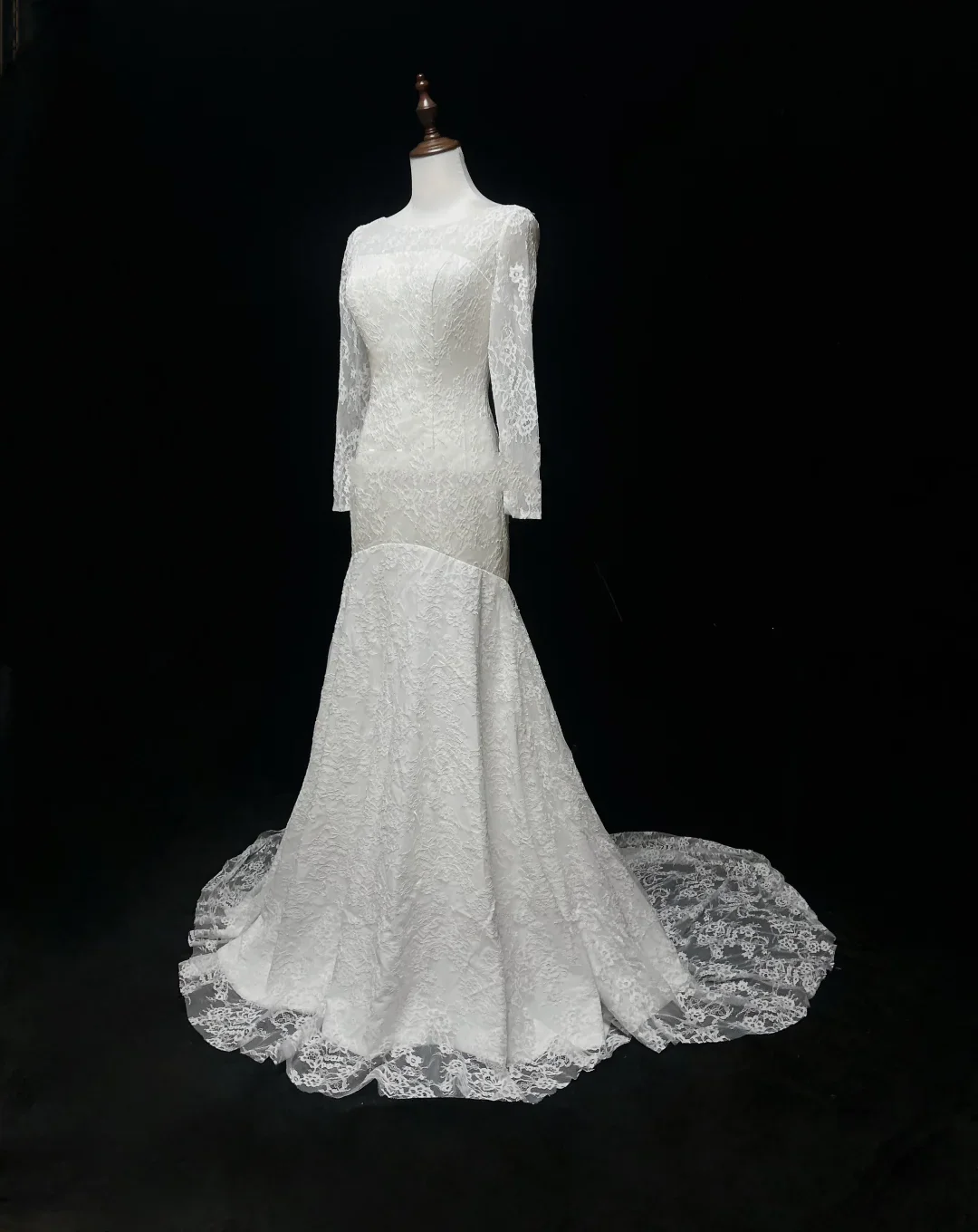 Vintage Wedding Dress 1970s Mermaid Scoop Neck Long Sleeves Lace White Long Wedding Dresses Bridal Gowns Elegant Brides Gown DH563 - Deanwangkt