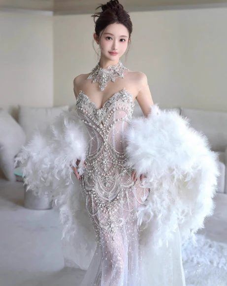 Elegant Sweetheart Neck Mermaid Wedding Dress Tulle Beading Bridal Dress Glamour Trailing Bridal Gowns DP2837 - Deanwangkt