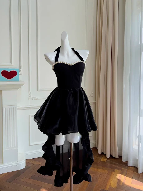 Sexy A line Halter Black Velvet Short Homecoming Dresses Summer Hoco Dresses Cocktail Dress Birthday Outfits DP2299 - Deanwangkt