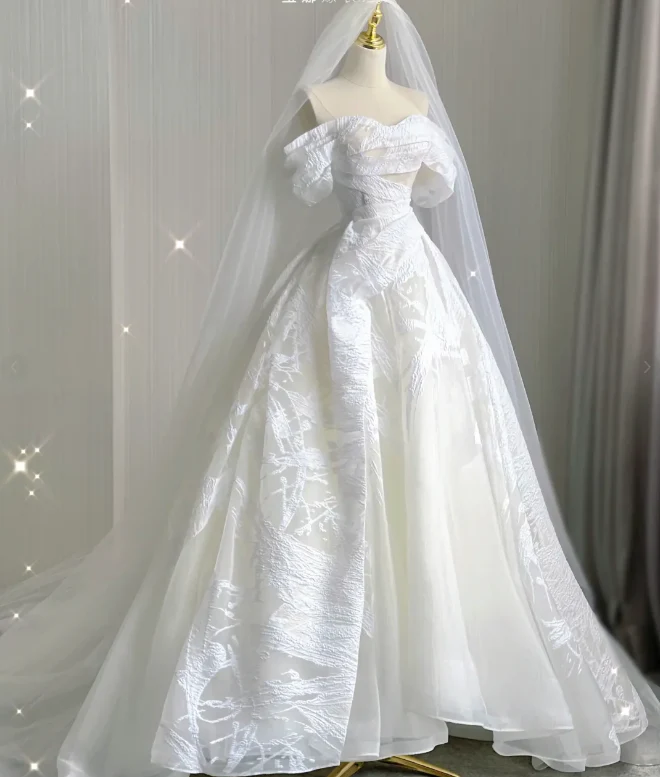 Timeless Ball Gown Off The Shoulder Satin Long White Summer Wedding Dresses Brides Dress DP423 - Deanwangkt