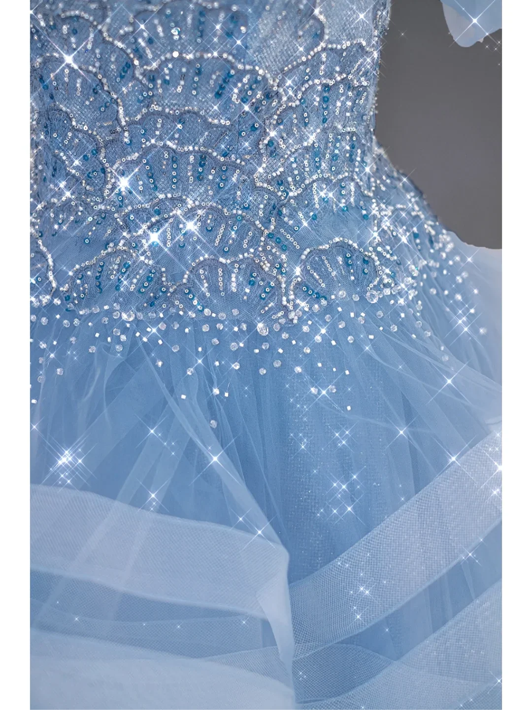 Pretty Ball Gown Off The Shoulder Blue Tulle Long Quinceanera Dress Formal Gowns Vestido De 15 Anos Sweet 16 Dress DH866 - Deanwangkt