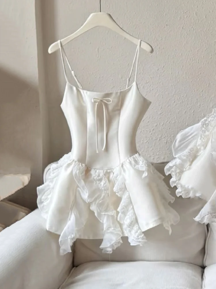 Simple A line Spaghetti Straps White Short Satin Formal Homecoming Dresses Party Graduation Dress Hoco Dresses DH2754 - Deanwangkt