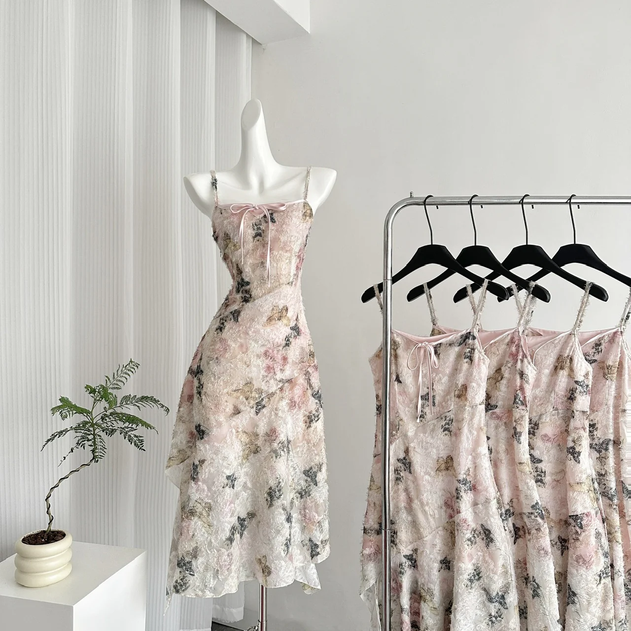 Cute A line Spaghetti Straps Pink Floral Lace Summer Dress Holiday Party Outfits For Women DP0018 - Deanwangkt