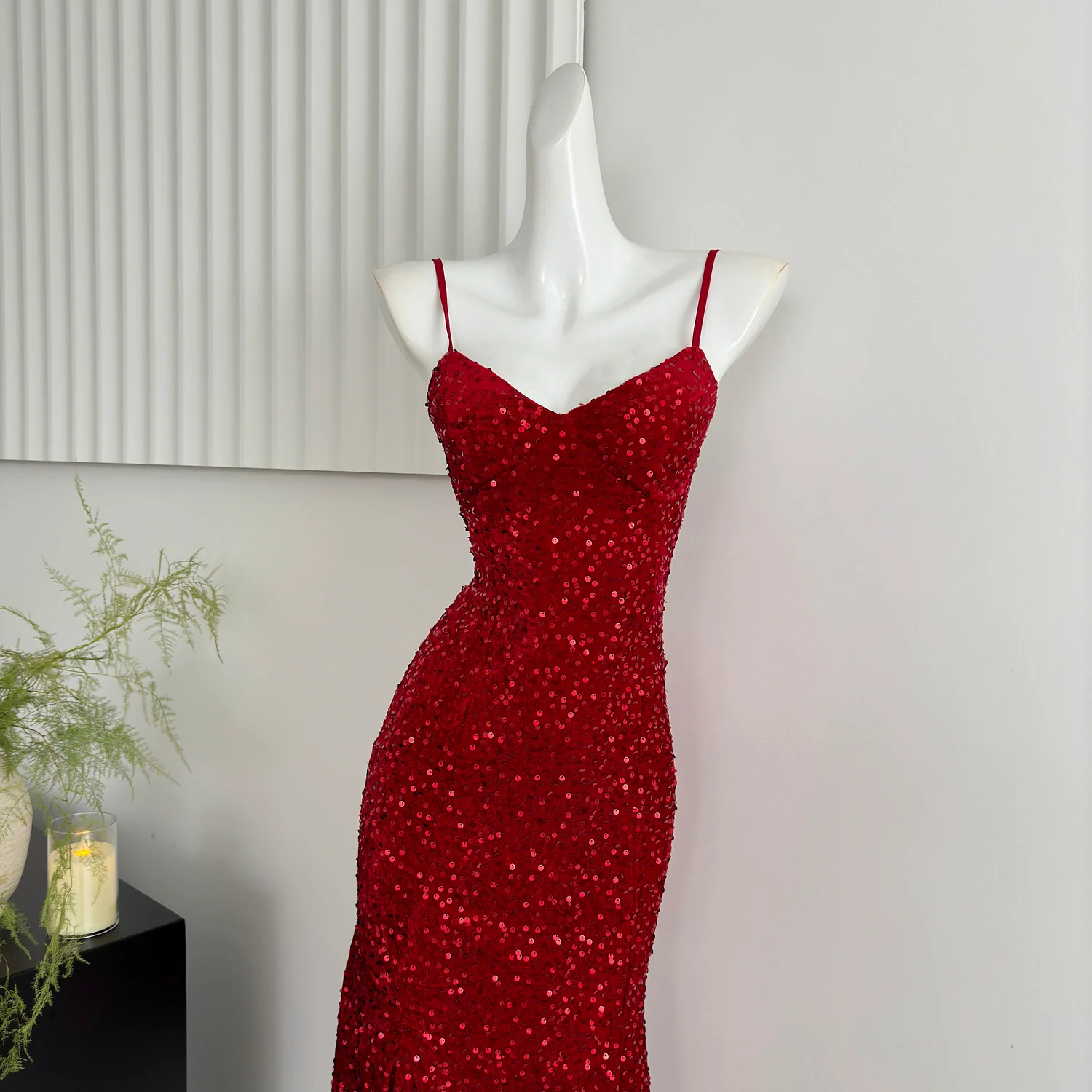 Sexy Mermaid Spaghetti Straps Sequin Birthday Party Dress Summer Holiday Outfits For Women DP0131 - Deanwangkt