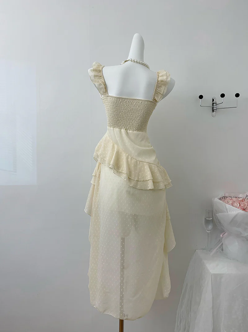 Cute High Low Square Neckline Ruffles Summer Dress Holiday Party Outfits For Women DP0089 - Deanwangkt