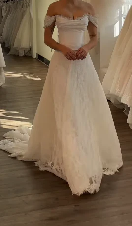 Princess Bridal Dress Mermaid Off The Shoulder Lace Wedding Dress With Short Sleeves Wedding Dresses Modest Wedding Gowns DH1427 - Deanwangkt