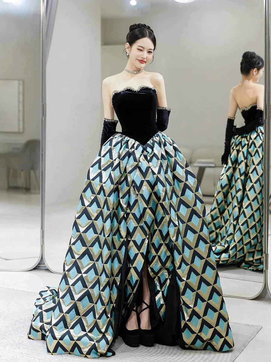 Classy Ball Gown Strapless Satin Black Evening Dress Long Prom Dresses H2862 - Deanwangkt