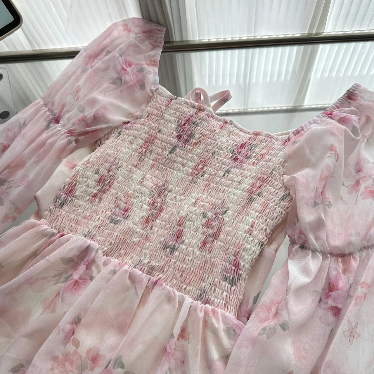 Cute A line Square Neckline Floral Pink Short Summer Dress Holiday Party Birthday Outfits DP0139 - Deanwangkt