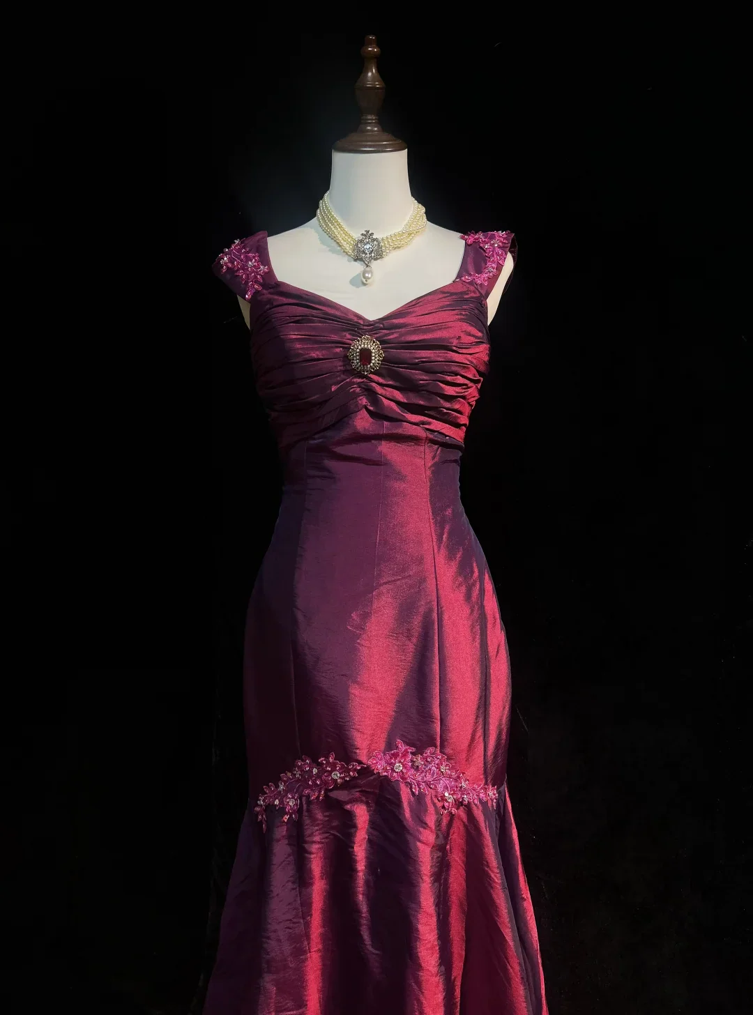 Retro Mermaid Sweetheart Burgundy Sleeveless Taffeta Long Prom Dresses Party Dress 18th Birthday Outfits Graduation Dresses DH2655 - Deanwangkt