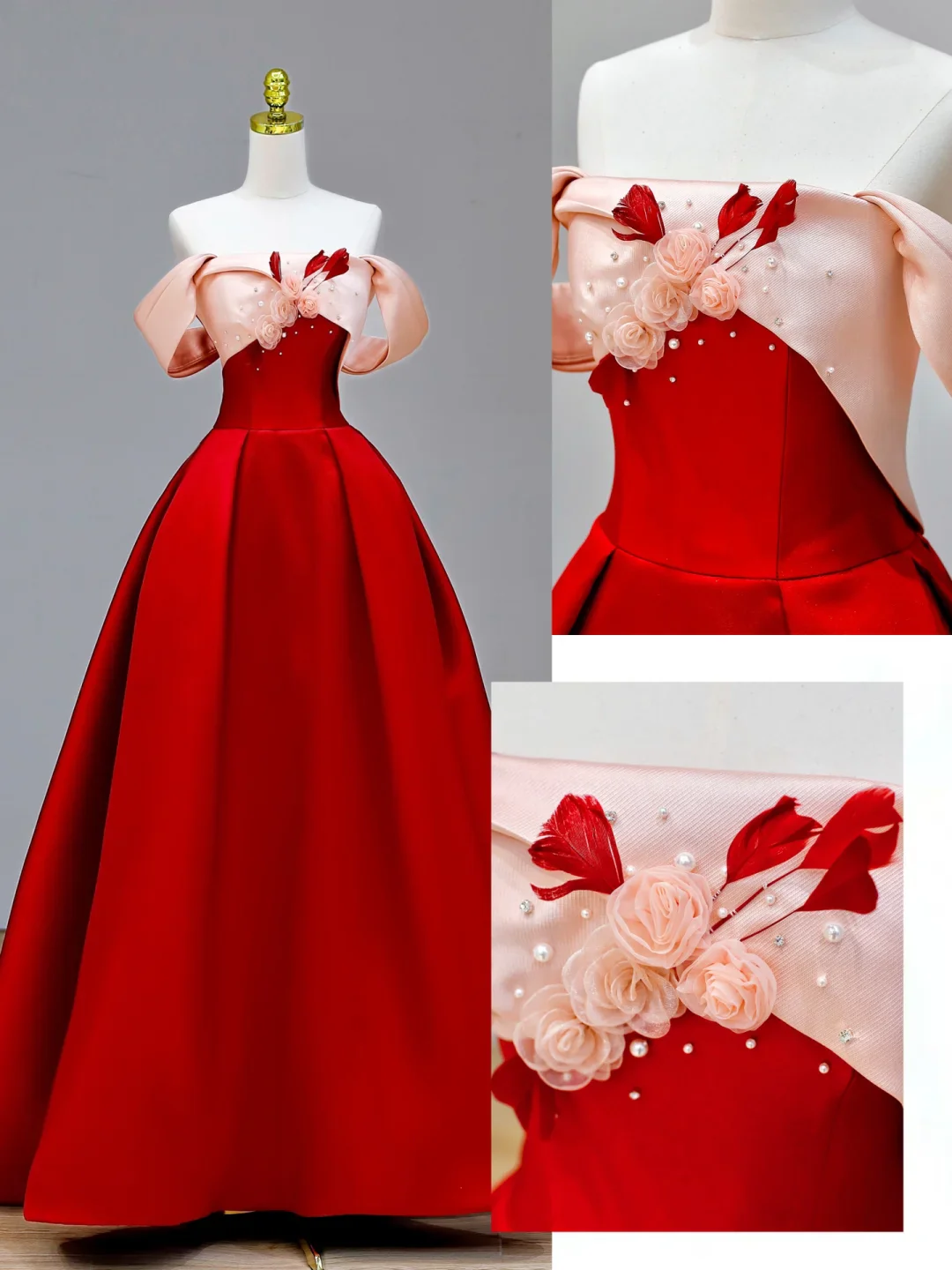 Elegant Glamour Ball Gown Off The Shoulder Red Prom Dress Party Dress Long Evening Dresses DP1582 - Deanwangkt
