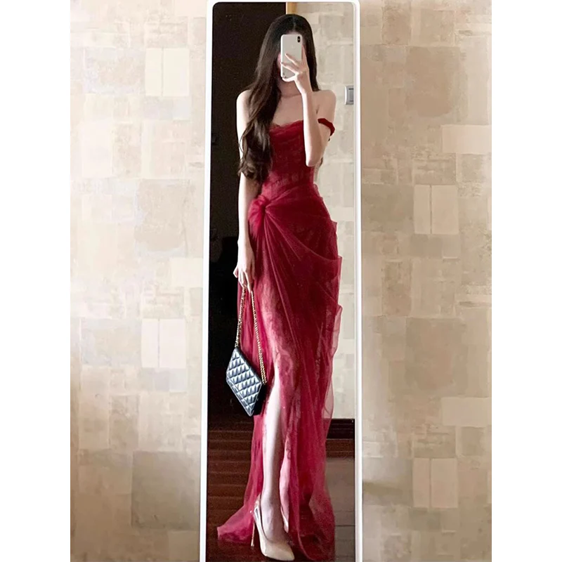 Vintage Sheath Off The Shoulder Lace Burgundy 22th Birthday Dress Party Dress Cute Evening Outfits DH2443 - Deanwangkt