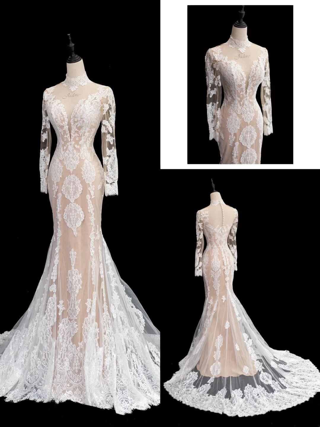 Timeless Bridal Gown Mermaid High Neck Lace Long Sleeves Wedding Dresses Elegant Bridal Gowns DH880 - Deanwangkt