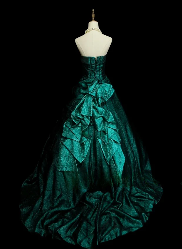 Gorgeous Strapless Ball Gown Satin Long Prom Dresses Dark Green Quinceanera Dresses Sweet 16 Dress DP3750 - Deanwangkt