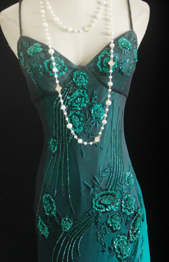 Glam Spaghetti Strap Sheath Long Prom Dresses, Chiffon Beaded Blue Formal Dresses DP3333 - Deanwangkt