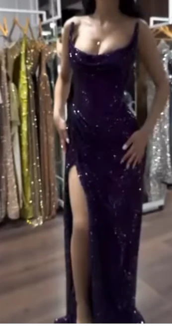 Sparkly Mermaid Strapless Grape Sequin Long Slit Evening Party Gowns Evening Dress Special Formal Dresses Prom Dress DH2330 - Deanwangkt