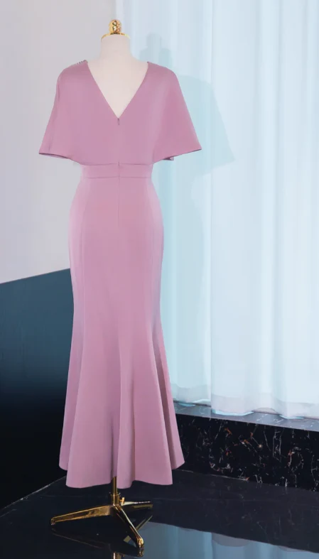 Modest Jewel Mermaid Mother of the Bride Dresses, Satin Dusty Pink Evening Dresses DP3238 - Deanwangkt
